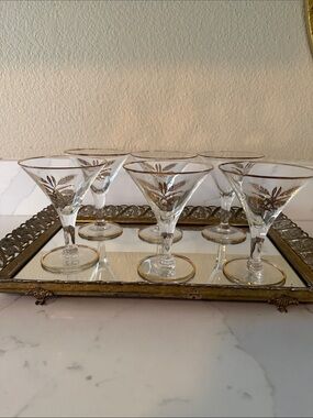 Mid Century Gold-Trimmed Wheat Cocktail Glasses Set of 6